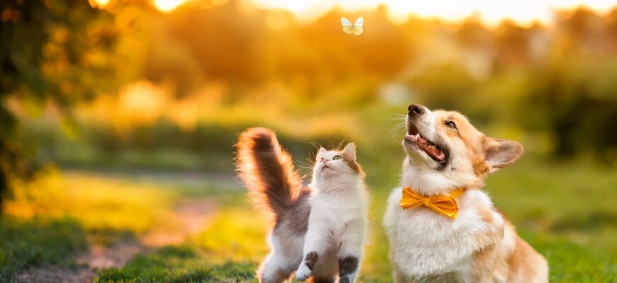 Cute,Fluffy,Friends,A,Cat,And,A,Dog,Catch,A